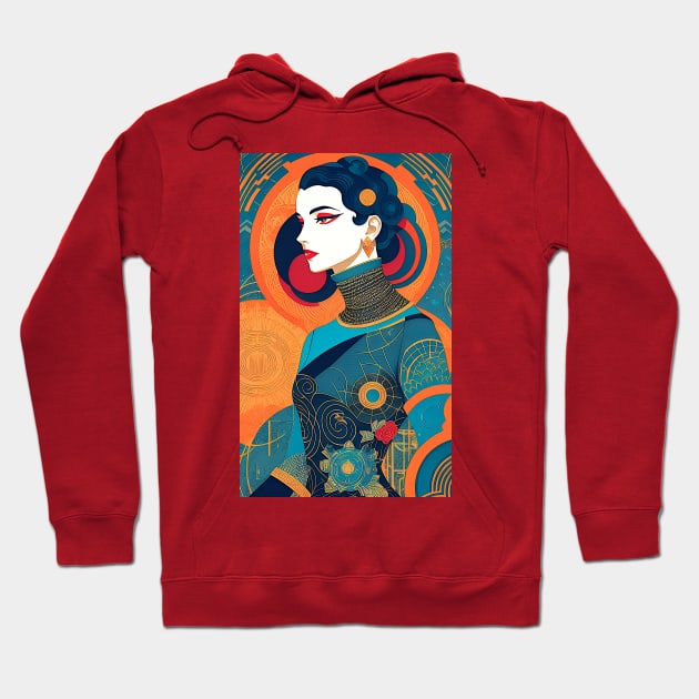 Art Deco Woman White Face with Circles Hoodie by ArtBeatsGallery